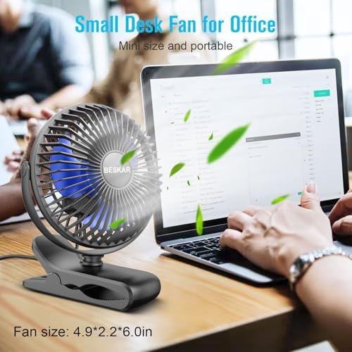BESKAR USB Clip on Fan, Portable Small Desk Fan with Cord Powered