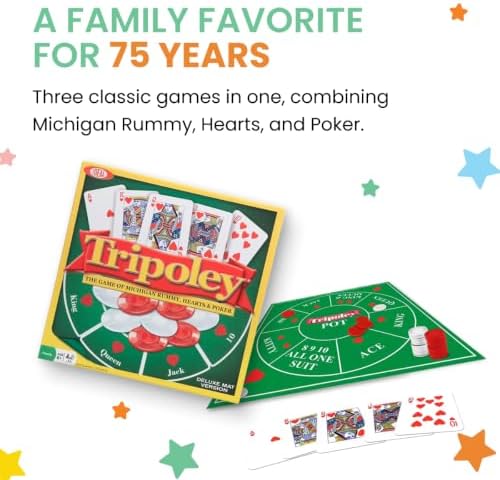 Tripoley Deluxe Board Game, Family Favorite Game, Combination of Michigan Rummy, Hearts and Poker, Perfect for Family Game Night, for Ages 8 and up