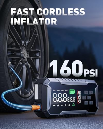 Car Jump Starter with Air Compressor 160PSI, 7000A Car Battery Jumper Starter Portable 12V Jump Box(All Gas/12L Diesel), Cordless Tire Inlfator
