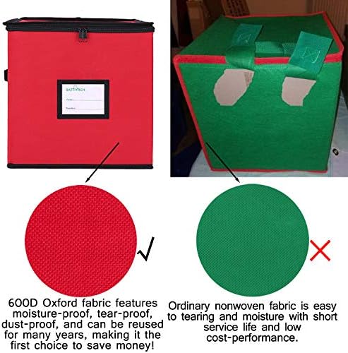 Sattiyrch Christmas Ornament Storage Box,Canvas Stores up-to 64 Standard Holiday Ornaments Holder,12 x 12 Inch 4 Layer Xmas Storage Containers,Green