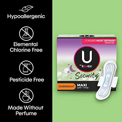 U by Kotex Security Maxi Overnight Pads With Wings, Regular, Unscented, Unscented, 28 Count