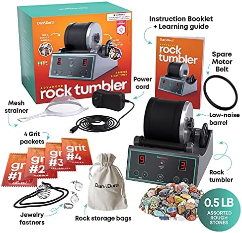 Dan&Darci Advanced Professional Rock Tumbler Kit - with Digital 9-Day Polishing Timer & 3 Speed Settings - Turn Rough Rocks into Beautiful Gems :