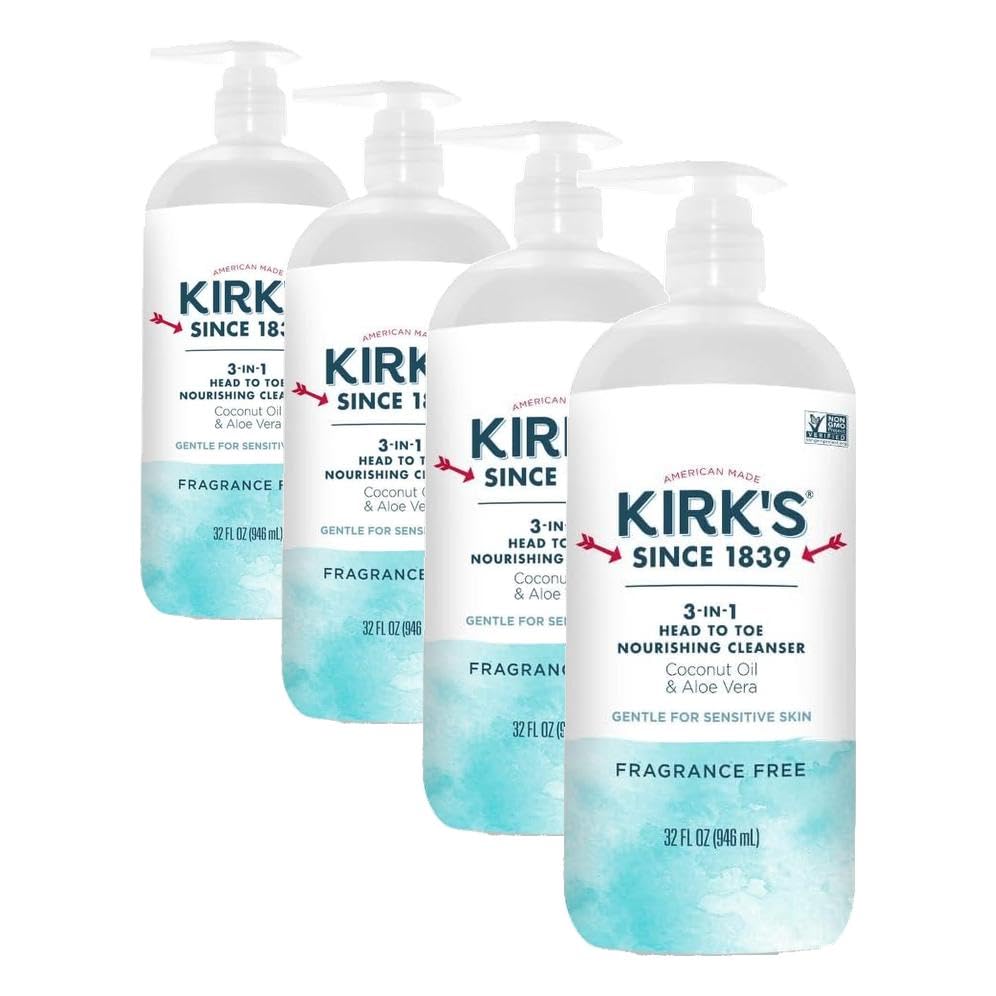 Kirk's Juniper & Lime​ 3-in-1 Nourishing Cleanser, Shampoo Body Wash Bubble Bath, Coconut Oil and Aloe Vera, Vegan Non-GMO, 32 Fl Oz