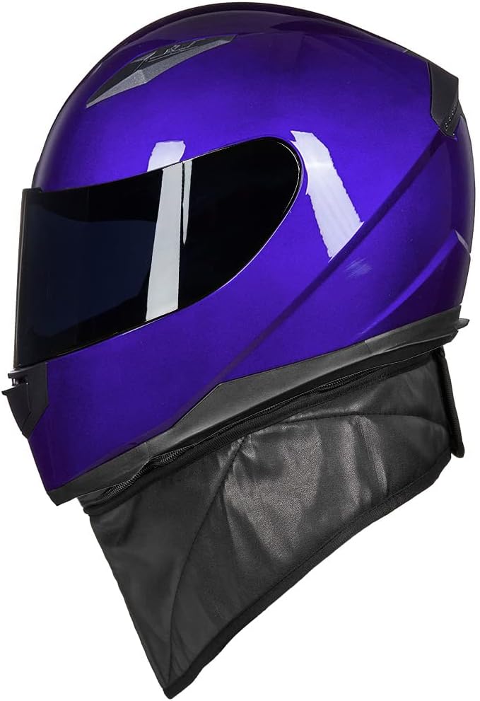 ILM Full Face Motorcycle Street Bike Helmet with Removable Winter Neck Scarf + 2 Visors DOT Model ILM-313