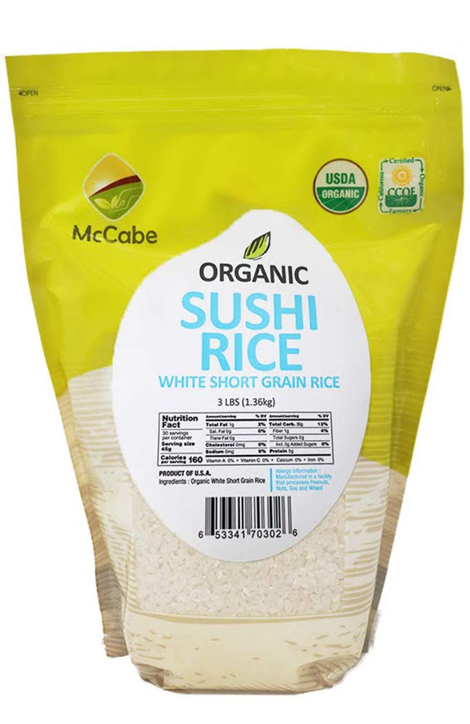McCabe Organic Sweet Rice - Gluten Free & GMO-Free | Rich in Fibers and Minerals | USDA and CCOF Certified Organic | Product of USA | 3 Lbs
