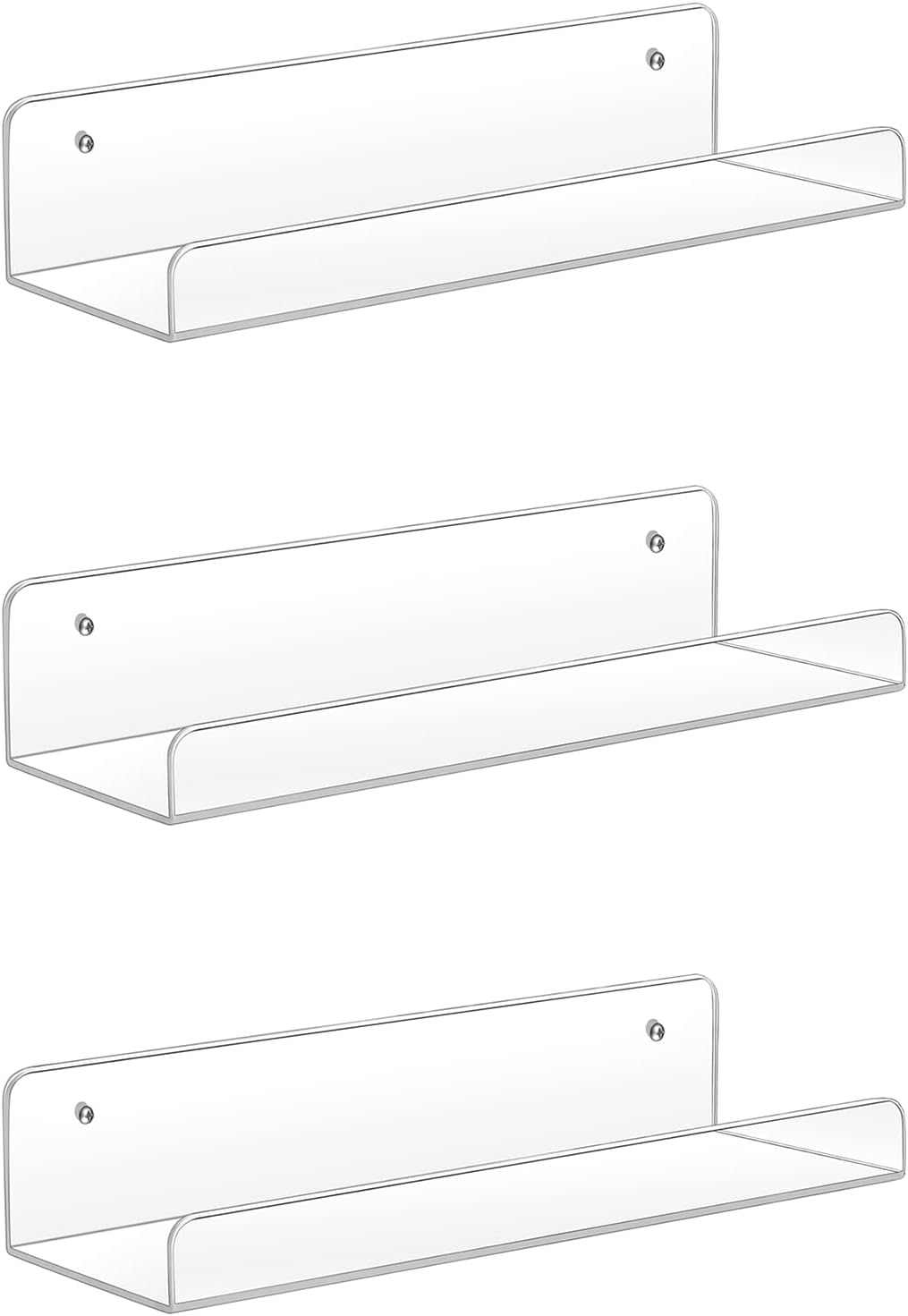 Sooyee Acrylic Shelves, 2 Pack 15 Inch Floating Wall Shelves, Funko Pop Display Shelf, Invisible Kids Book Shelf, Picture Ledge Shelf Decor