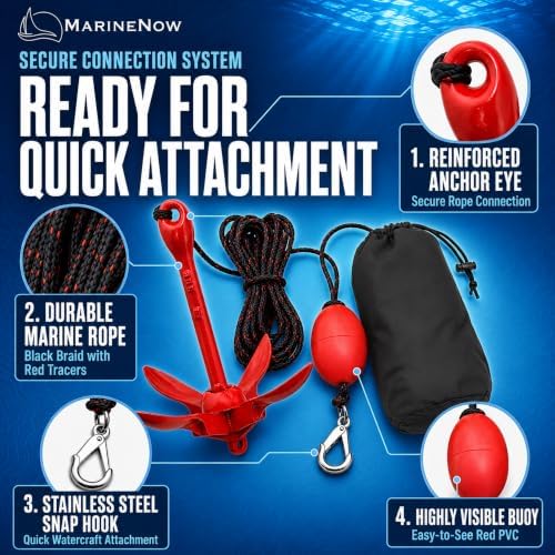 3.5 lb Grapnel Anchor Kit – Folding Anchor with 25 ft Marine-Grade Rope, Buoy, Snap Hook & Storage Bag – Ideal for Kayaks, Jet Skis, SUP, Canoes