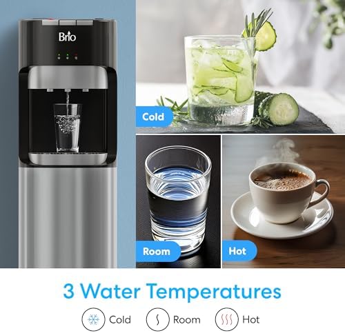 Brio Bottom Loading Water Cooler Dispenser for 5 Gallon Bottles - 3 Temperatures with Hot, Room & Cold Spouts, Child Safety Lock