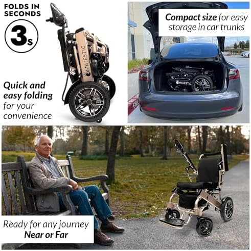 Majestic Electric Wheelchairs for Adults, Lightweight Foldable Electric Wheelchair, Motorized Wheel Chair for Seniors