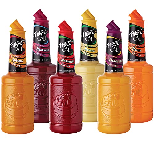 Finest Call Premium Fruit Puree Drink Mix, 1 Liter Bottles (33.8 Fl Oz), Variety Pack of 6 | Mango, Raspberry, Banana, Strawberry, Passion Fruit