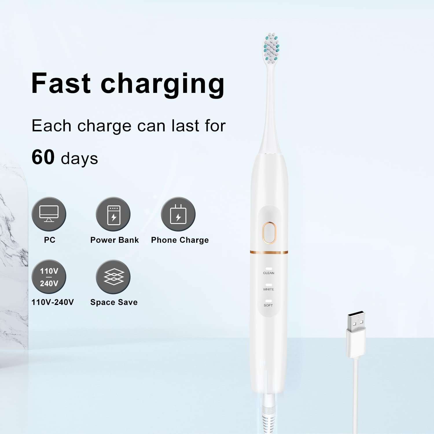kingheroes Electric Toothbrush Set, Comes with 8 Brush Heads & Travel Case, 4 Modes with 2 Minutes Built in Smart Timer, One Charge for 60 Days
