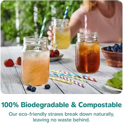 GUSTO [200 Pack] light Pink & Gold Paper Straws Disposable, 100% Biodegradable Multi-Pattern Party Straws For Birthday