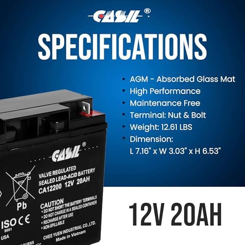 Casil 12v 20ah Battery AGM SLA Lead Acid Battery Compatible with UB12200, FM12200, 6FM20, Sealake FM12200 Batteries