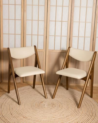 Stakmore Retro Modern Wood Folding Chairs Set of 2, Padded Upholstered Seat, Solid Hardwood Dining & Card Table Chairs, A-Frame Design, Steel Folding Mechanism, No Assembly, Space Saving, Cherry Frame