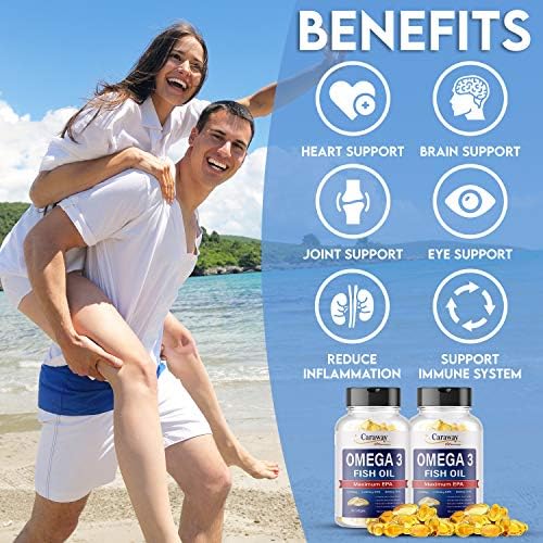 Omega 3 Fish Oil 2, 000mg- Pharmaceutical Grade. 1000mg EPA 500mg DHA. Burpless Capsules with No Fishy Aftertaste. All Natural, Organic, Non GMO