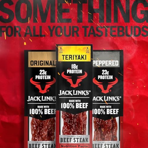 Jack Link's Beef Steak, Original - Protein Snacks, Jerky Meat Snack with 23g of Protein, Made with 100% Beef, Individually Wrapped Bulk Snack Pack, Keto Friendly - 2 Oz. (12 Count)