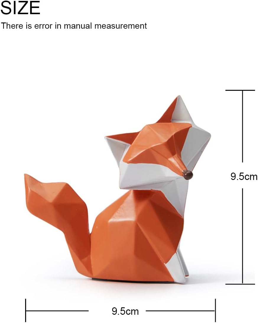 HAUCOZE Fox Statue Figurine Animal Sculpture Modern Home Decor 4.0 Inch | Orange Resin Geometric Art Birthday Holiday Gift Handmade Ornament for