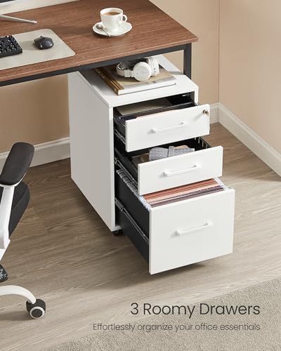 SONGMICS File Cabinet, Pre-Assembled Except Wheels and Handles, Office Filing Cabinet with Lock, for A4, Legal, Letter Sized Documents