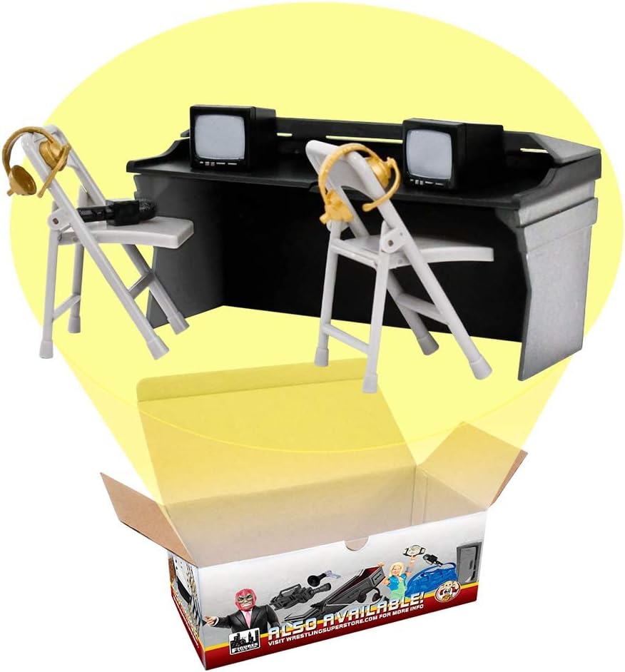 Black & Gray Commentator Table Playset for Wrestling Action Figures | Create a Complete Ringside Commentary Setup with a Detailed Table