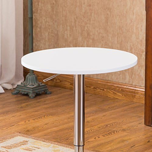 Roundhill Furniture Adjustable Height Wood and Chrome Metal Bar Table, White