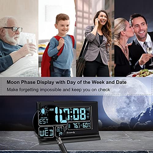 DreamSky Alarm Clocks for Bedrooms with Battery Backup, Auto Set | Digital Clock with Date & Day of Week, 5 Inch Large Display, Weekday, Temperature, USB Port, Auto DST, Brightness Dimmer