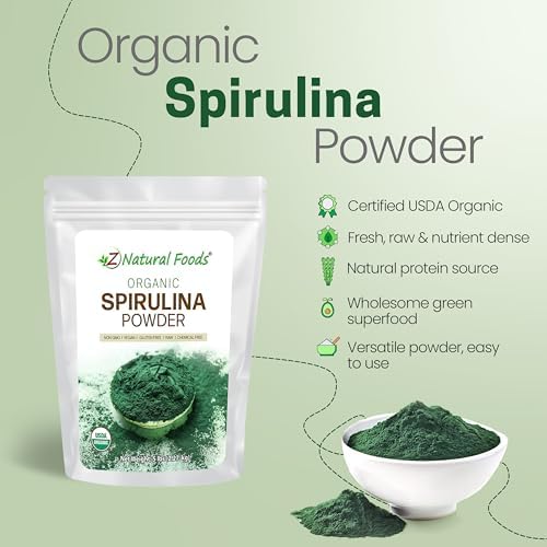 Z Natural Foods Organic Spirulina Powder - 16 oz (Pack of 1) | Organic, Blue-Green Algae Superfood, Spirulina, Raw, Contains Amino Acids, Mixes in Smoothies, Yogurt & Recipes