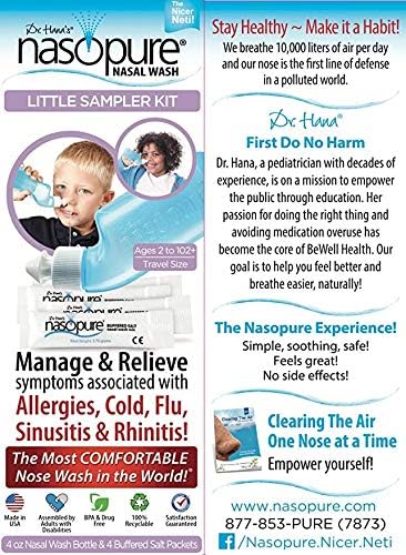 DR HANA'S NASOPURE Nasal Wash, “The Nicer Neti Pot” Little Sampler Sinus Wash Kit, Comfortable Rinse, 4 Oz