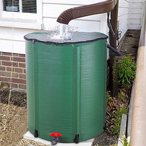 Collapsible Rain Barrel, Portable Water Storage Tank, Rainwater Collection System Downspout, Water Catcher Container (50 Gallon, Green)