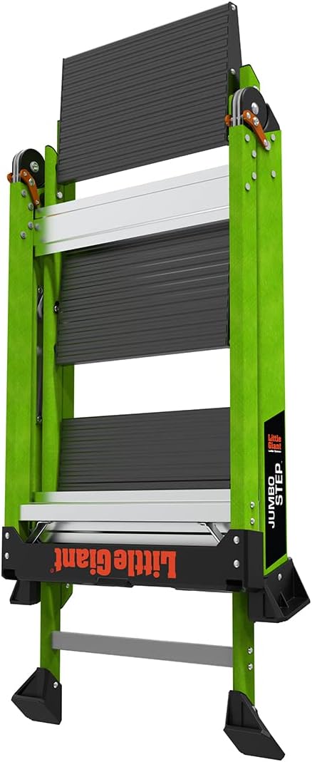 Little Giant Jumbo Step 3-Step Foldable 2.2 ft Aluminum Stool, 11903 | Foldable Aluminum Step Stool, Extra-Wide Stair-Like Treads, Rotating Handrail, Tool Tray, 375 lbs. Weight Capacity