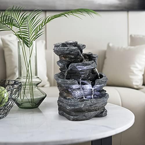 WICHEMI Indoor Water Fountain Tabletop Fountain Stacked Rock with LED Light | Relaxing Water Feature, Meditation Fountain, Soothing Sound, Stress Relief, For Home Office Bedroom Decor, 7.8"x7.8"x7.9"