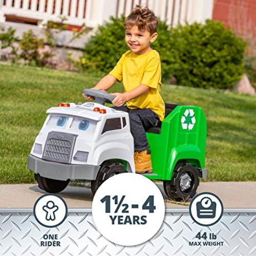 Kid Trax Real Rigs Toddler Recycling Truck Interactive Ride On Toy, Kids Ages 1.5-4 Years, 6 Volt Battery and Charger, Sound Effects