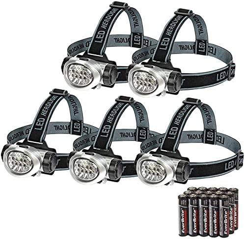 EverBrite 5 Pack LED Headlamp, Pivoting Head with Adjustable Headband | Batteries Included, 4 Lighting Modes, Pivoting Light Head, Adjustable Headband