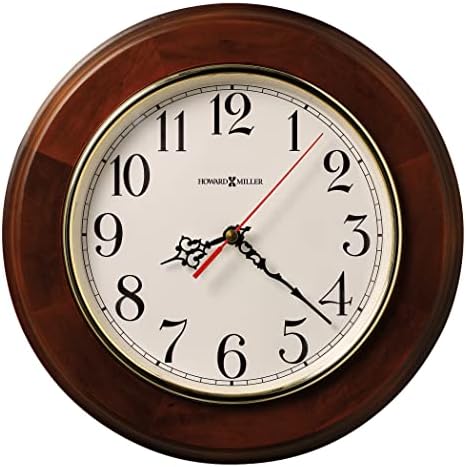 Howard Miller Brentwood Wall Clock – Wood Finish, Brass Bezel, Silent Quartz Movement, Round, Battery Operated, Home or Office Decor