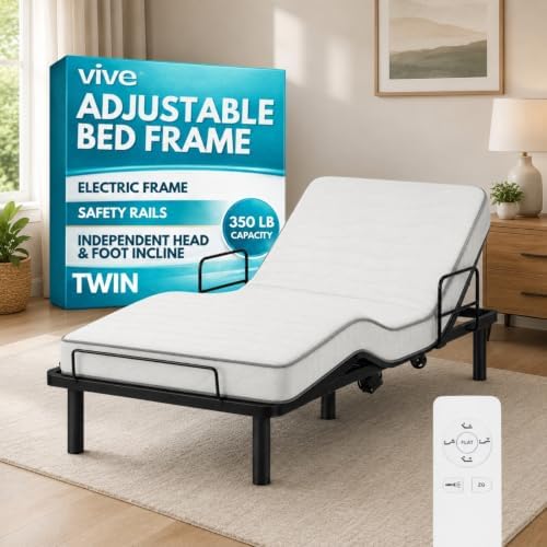 Vive Adjustable Bed Base Frame (Twin) - Electric Heavy Duty Metal Platform Bed Frame with Adjustable Base for Hospital Mattress - Remote for Head