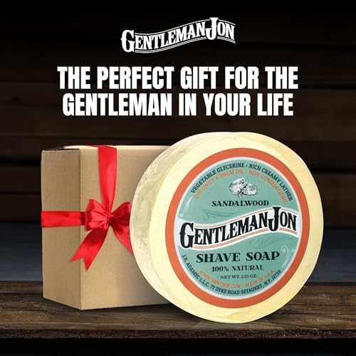 Gentleman Jon Sandalwood Shaving Soap - 2.25oz Premium Men's Wet Shave Puck | Mens Shaving Soap, Sandalwood Scented, Creates Thick & Creamy Lather
