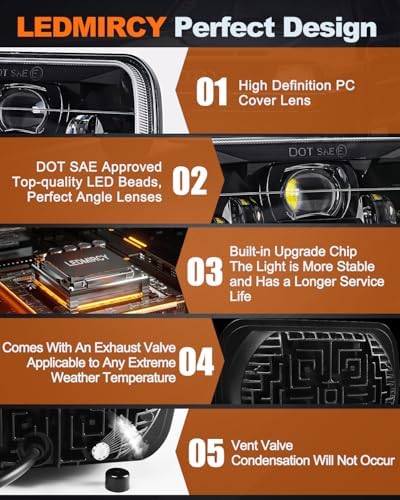 LEDMIRCY 5x7 LED Headlights, H6054 LED Headlights Hi/Lo Sealed Beam 2PCS