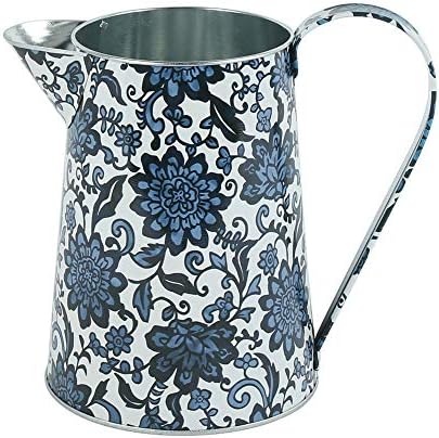 Shabby Chic Watering Can Galvanized Finish Metal Vase Country Rustic Pitcher Primitive Jug Decorative Flower Holder, 7.1" H