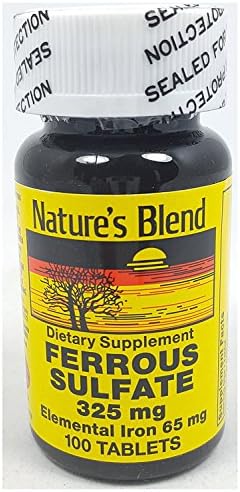 Nature`s Blend Ferrous Sulfate 325mg Tablets 100 Count Per Bottle - 3 Bottles