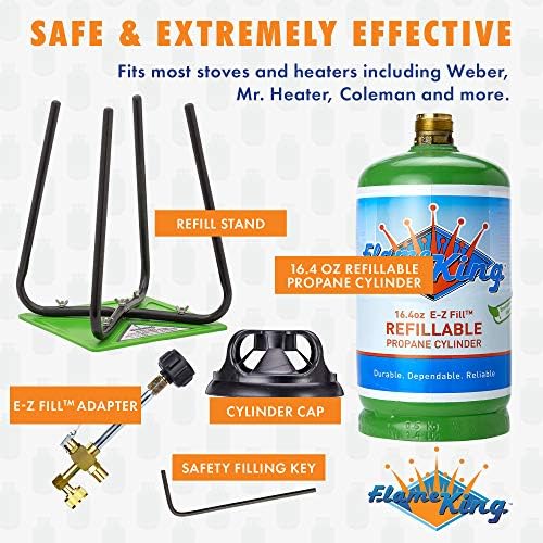 Flame King Refillable 1LB Empty Propane Cylinder Tank with Refill Kit and CGA600 Connection - Reusable, Safe and Legal Refill Option