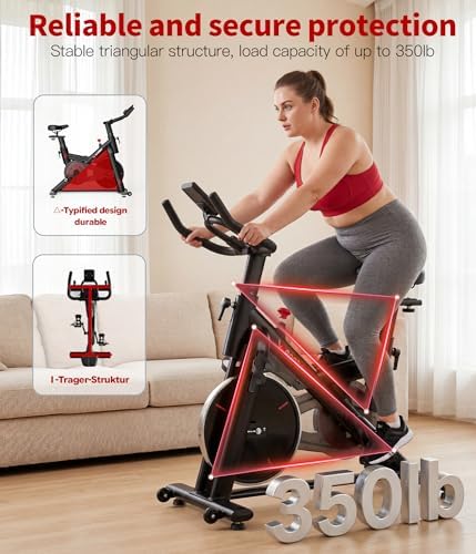 Wenoker Exercise Bike for Home, Magnetic Stationary Bike with App Sync, Indoor Cycling Bike with Adjustable Seat & Handlebar, Quiet Belt Drive, LCD Monitor, Tablet Holder & Transport Wheels for Cardio Workout