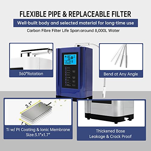 Water Ionizer, Water Purifier Machine PH 3.5-10.5 Alkaline Acid Water Machine, Up to -500mV ORP, 8000 Liters Per Filter, 7 Water Settings