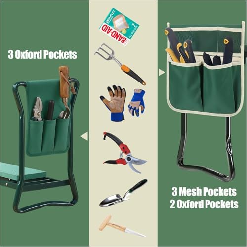 COCO Garden Pouches for Kneeler - 2 Pack Outdoor Gardening Stool Pouch, Workseat Storage Tote Hanging Organizer, Heavy-Duty 600D Oxford Cloth Tool Bag