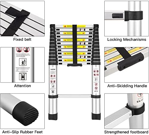 Yami 8.5FT Telescoping Ladders, EN131 Standards Aluminum Extension Ladder
