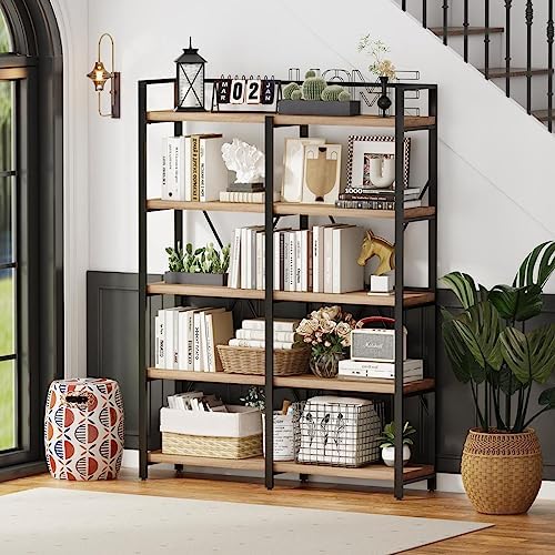 FATORRI Bookshelf, 5 Tier Industrial, 51 Inch Wide 69 Inch Tall Etagere Bookcase