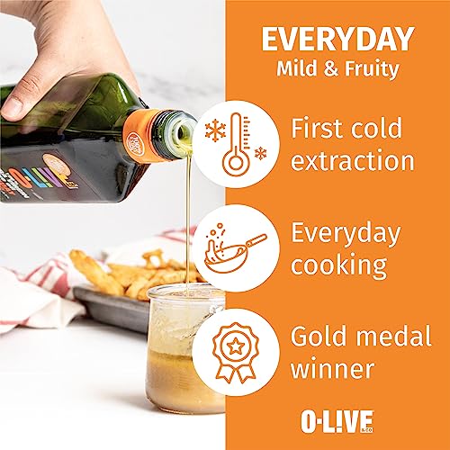 O-Live & Co. 25 Fl Oz 100% Extra Virgin Olive Oil - No Additive - Single Origin Versatile EVOO - First Cold Pressed - Polyphenol Rich - Glass Bottle - New Harvest - Award Winner