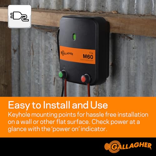Gallagher M60 Electric Fence Charger | 110V Plug-in Energizer for Up to 20 Acres or 5 Miles | Low-Impedance Fencer for Livestock, Poultry