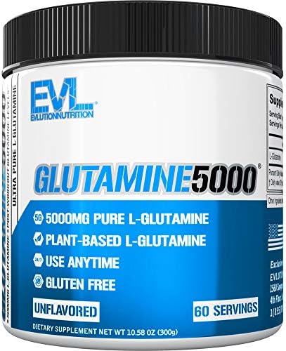 EVL L-Glutamine Powder Supplement for Post Workout Recovery, Vegan | Pure 5g L-Glutamine formula supports post-workout recovery, muscle performance