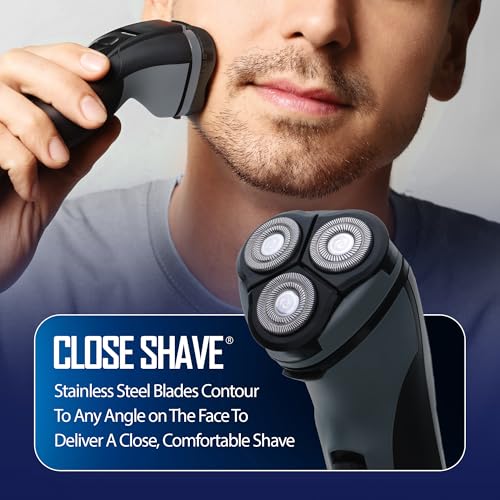 Barbasol Rotary Shaver, Rechargeable Electric Rotary Shaver with Stainless Steel Blades, Pop-Up Trimmer, Wireless Cordless Electric Razor, Close Shave