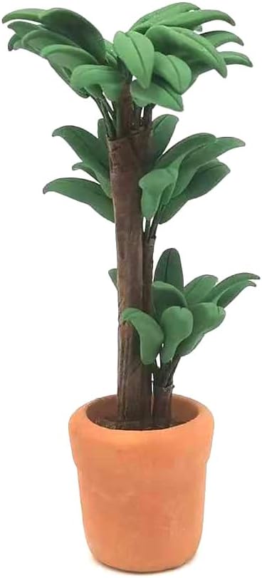 Dollhouse Decoration Accessories, 1:12 Toy House Miniature Scene Model Potted Green Plant Posing Fortune Tree Pretend Toys