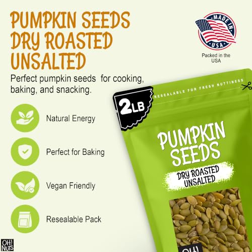 Oh! Nuts Pumpkin Seeds Roasted Unsalted 2lb Pepitas Dry Roasted Organic | Pumpkin seeds unsalted roasted - Pepitas protein power - Packed NY